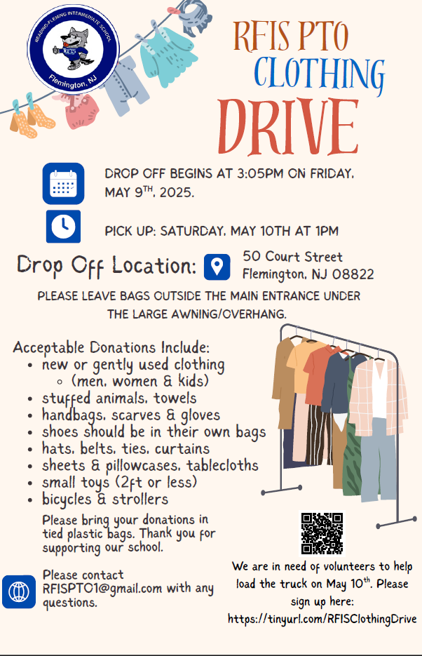  PTO Clothing Drive - RFIS - DROP OFF BEGINS AT 3:05PM ON FRIDAY,MAY 9, 2025
